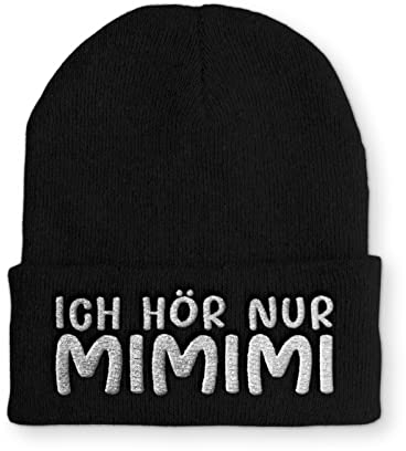 tshirtladen Ich hör nur MIMIMI Mütze Statement Beanie Mütze mit lustigem Spruch, Farbe: Black
