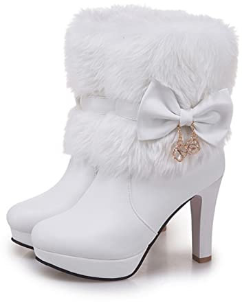 Stivali Invernali da Donna Stivaletti Natalizi Tacchi Alti Scarpe da Donna Femme Stivali Corti Caldi Stivali da Neve Scarpe da Sposa per Feste Taglie Forti 35-43,Bianca,37 EU