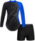 Choomomo Mädchen Turnanzug Gymnastikanzug Glänzend Gymnastikbody Langarm Ballett Tanz Trikot Leotard Mit Shorts Wettkampf Tanzkleidung Dancewear Blau 158-164