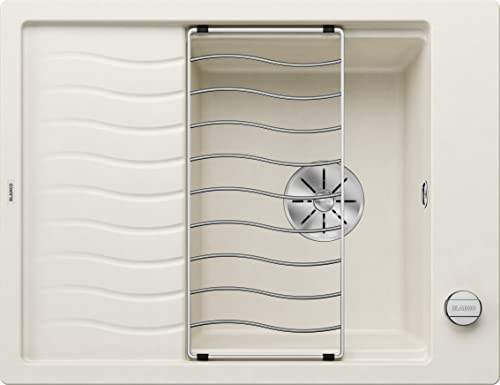 BLANCO ELON 45 S Fregadero de granito de color blanco suave de SILGRANIT, tipo de montaje: instalación desde arriba, reversible, para armarios inferiores de 45 cm de ancho, lavabo grande, superficie