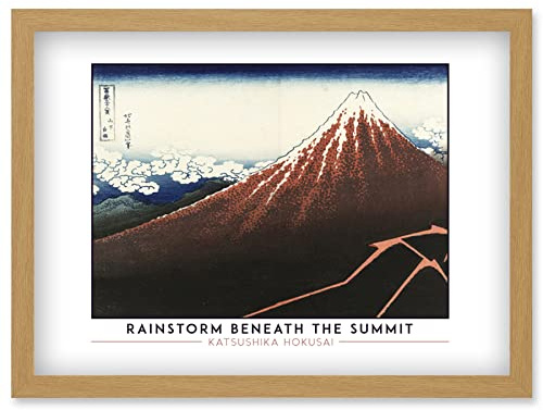 Wee Blue Coo Katsushika Hokusai Rainstorm Beneath The Summit Mount Fuji Painting Artwork Framed Wall Art Print A4
