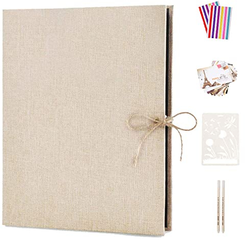 Boic Fotoalbum zum Selbstgestalten 60 Schwarze Seiten, DIY Leinen Fotoalben Scrapbook Album zum Einkleben, Retro Nachfüllbar Fotobuch, Geburtstag Jahrestag Geschenk (Weiß)