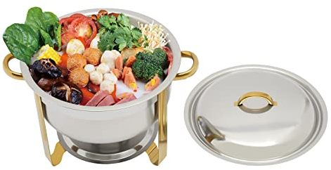 Chauffe-plat rond en acier inoxydable - 5 l - Pour restauration, buffet et fête - Doré
