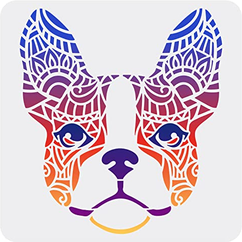 FINGERINSPIRE Hunde Malschablone 30x30 cm Wiederverwendbare Schablone Boston Terrier Schablone Hundekopf Schablone Waschbare Zeichenschablone Große Schablone Für Zuhause Wand Boden Tür Möbel Dekor