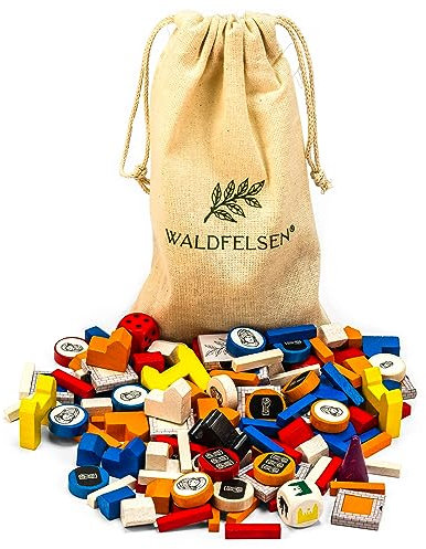 Waldfelsen® Spielfiguren aus Holz - 16 Städte, 20 Siedlungen, 60 Straßen, 12 Ritter, 6 Stadtmauern und Zubehör geeignet für das Basisspiel und Erweiterung Städte und Ritter von Die Siedler