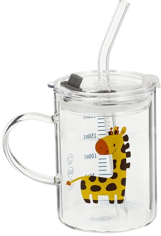 Healeved Kids Cups - 250ML Cups with Lids and Straws - Re-Usable Mason Jar Cups, Fawn Drinking Glass