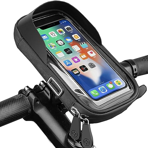 flintronic Support Téléphone Vélo Étanche, Porte Téléphone Vélo Rotation 360°, Sacoche Vélo Guidon Cadre avec écran Tactile et Pare-Soleil, Sacoche Guidon Cadre Vélo VTT pour Smartphone sous 6.4''