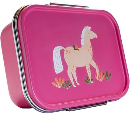 WAGOMA® Edelstahl Brotdose Pferd (1200ml) | Leicht zu öffnen & extrem robust | Brotdose Kinder mit 2 herausnehmbaren Trennern | Lunchbox Kinder, Jausenbox Schule | Einfache Reinigung | Brotdose Schule