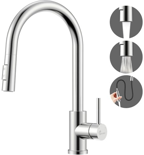 Robinet Cuisine Douchette WAVEWO Mitigeur Cuisine Rabattable Robinet Cuisine Économisent l'Eau Sans Éclabousser Robinetterie Cuisine en Acier Inoxydable Robinet de Cuisine Flexible Moderne et Élégant