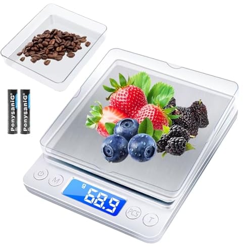JOPHEK Balance de Cuisine Precision Électronique, 3000g/0.1g Balance de Cuisine Taille Extra Large Balance de Alimentaire Écran LCD Balance de Précision 6 Unités Balance de Poche avec Palette