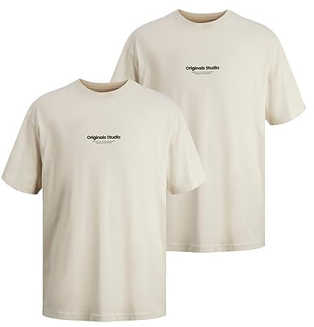 JACK & JONES Herren Shirts T-Shirts Jorvesterbro Tee Crew Neck 2er Pack, Farbe:Beige, Artikel:- Moonbeam, Größe:M