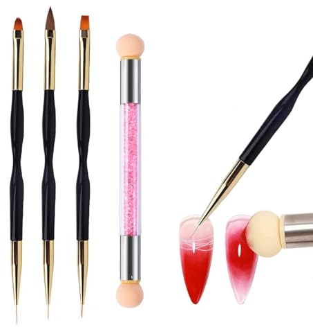 Mezrkuwr 4 Stück Nagelbürsten-Set, Gelpinsel für Nägel, Nagelkunst-Schwammpinsel Gel-Pinsel, für zu Hause für Nailart UV Gelpinsel Nagelzubehör Acryl Fingernägel