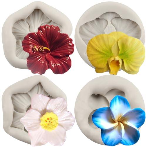 MYPRACS 4 Stück Blumenblüten Silikonform Plumeria Orchidee Schokoladen Fondant Formen für Kuchendekoration Cupcake Topper Süßigkeiten Gummipaste