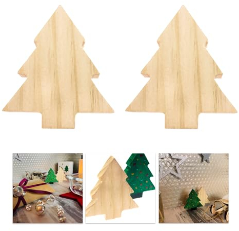 Oblique Unique® 2 Holz Tannenbäume zum Bemalen Basteln Tisch Fenster Deko für Weihnachten DIY Dekoration