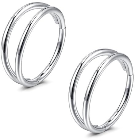 JFORYOU 2Stk Helix Piercings Nasenpiercing Ring Chirurgenstahl Double Hoop 16G/18G Hinged Clicker Septum Knorpel Conch Daith Tragus Rook Piercing Schmuck Gold Silber für Männer und Frauen