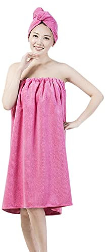 ITODA Paréo de Bain et Serviette de Cheveux en Microfibre pour Femme set Peignoir avec Bonnet de Douche 2 en 1 Robe Serviette de Bain Séchage Rapide Peignoir 70 * 140CM pour Voyage Spa Piscine Hôtel
