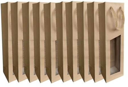 CREASTYL Ludi-Vin Lot de 10 Sacs en Papier Kraft écru avec fenêtre Transparente, pour 1 Magnum de vin
