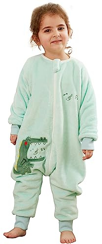 HAHASHOW Baby Winter Schlafsack mit Füßen Flanell 2.5 Tog 9-18 Monate Grün | Warm und Weich, Zweiwege Reißverschluss, Maschinenwaschbar, mit Ärmeln und Geteilten Füßen, für Herbst und Winter