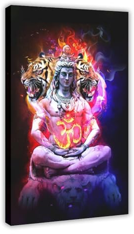 MEZUMI Lightning Shiva Kunst Leinwand Poster Wandkunst Dekor Druck Bild Gemälde für Wohnzimmer Schlafzimmer Dekoration Rahmenstil 60 x 90 cm