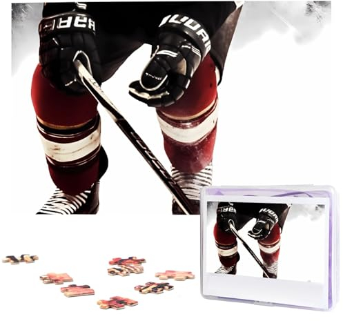 Puzzle mit Eishockey-Muster, 1000 Teile, personalisiertes Puzzle für Erwachsene, personalisiertes Bild mit Aufbewahrungstasche, Holzfotos, Puzzle für Familie (74,9 x 50 cm)