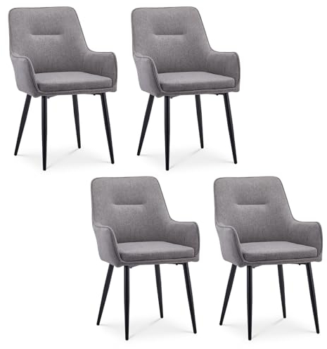 CLIPOP Leinen Esszimmerstühle 4er Set Küchenstühle mit Armlehne Gepolsterter Sessel Esszimmerstuhl Wohnzimmerstuhl Polsterstuhl Lehnstuhl mit Rückenlehne,Grau
