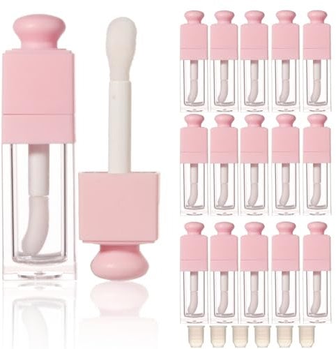 COSIDEA 18PCS Empty 8ML Square clear Lip Gloss Tube Silver big doe foot wand lipgloss tubes for Lip oil tint bottles container… (Pink)