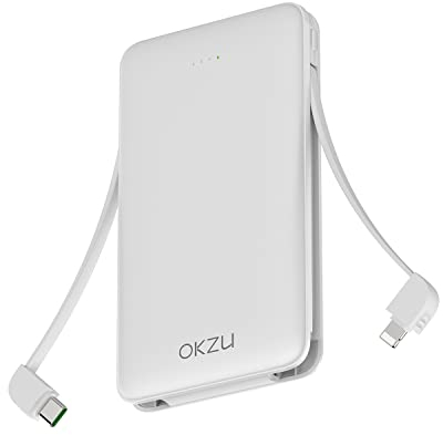 OKZU Portable Charger with Built-in Cables, 10000mah 22.5W PD 3.0 QC 4.0 USB C Fast Charging Power Bank, Type C Battery Pack Compatible with iPhone 14 13 12 11 Samsung Pixel (White)