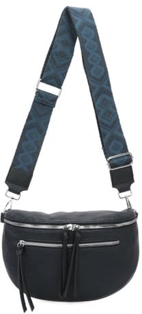 Damen Tasche Crossbody Schultertasche Gürteltasche Brusttasche Hüfttasche Bauchtasche Umhängetasche Cross-Over Bodybag Handytasche Geldtasche Kosmetiktasche Leder Optik Dunkelblau S mit RV vorn