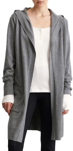 Marc O'Polo Denim Damen Cardigan mit Kapuze lang, Grau (Dark Shadow Melange), M