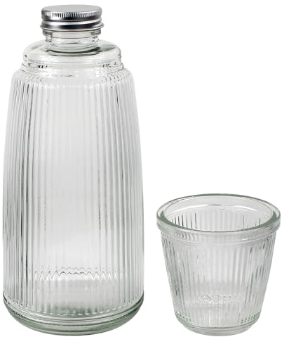 Bedside Water Carafe Set with Tumbler, 1000ml Glass Bottle with Drinking Glass, Glass Set for Nightstand, Water Bottle and Glass Set, Water Jug with Tumbler