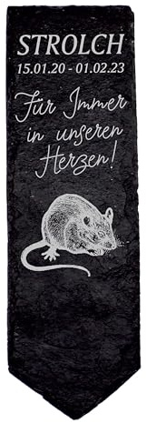 DEKOLANDO Wüstenrennmaus Maus Grabstecker Tiergrabstein Schiefer Gedenktafel graviert personalisiert Andenken 8 x 22 cm