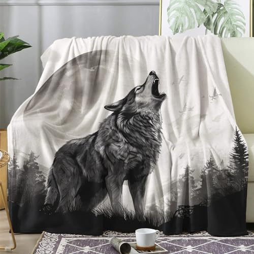 ECOTOS Kuscheldecke Flauschig Wolf, Große Decke Fleecedecke 230x270 Waldtiere, Flanell Sofadecke Blanket, Wohndecke Schlafdecke Weich, Deko Decken für Couch Bed