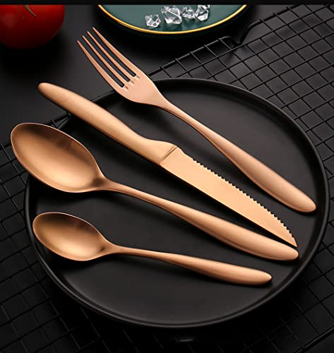 DSeenLeap Set di Posate in Acciaio Inossidabile da 48 Pezzi, Set di Posate per Utensili da Cucina per la casa per 12 Persone, Set di Posate, Lavabile in lavastoviglie (Rame)
