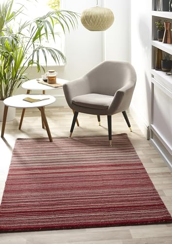 Lord of Rugs Gestreifter Wollteppich für moderne, zeitgenössische Häuser, Wohnzimmer, Schlafzimmer, Esszimmer, Teppich, weich, handgefertigt, bunt gestreift, rot, groß, 160 x 230 cm