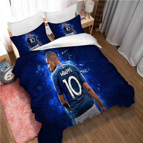 Bettwäsche-Set Kylian Mbappé, Bettbezug-Set Für Jungen Und Mädchen, Junior-/Kinderbett, Wendbar, Schöner Bunter Bettdeckenbezug (200x200cm,Mbappé 05)