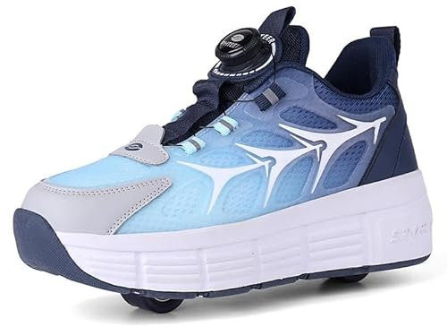 FWGSJOPC Schuhe mit Rollen für Jungen Mädchen, Skateboardschuhe Sportschuhe Turnschuhe Kinder Erwachsene, 2 in 1 Multifunktionale Rollschuhe, Dark blue-31