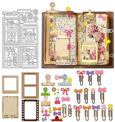 BENECREAT Troqueles de corte vintage de acero al carbono, marco de película, clip de carpeta, clips de papel, lazos de metal para manualidades, álbumes de recortes, álbum de fotos, relieve decorativo,