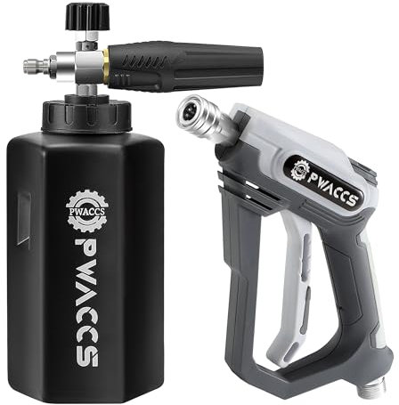 PWACCS Pistolet à mousse de nettoyeur haute pression, canon à mousse court pour kit de lavage de voiture avec connecteur rapide de 6,35 mm, poignée de nettoyeur haute pression avec adaptateur M22, 1,5