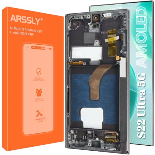 OLED Écran pour Samsung Galaxy S22 Ultra 5G LCD - SM-S908U SM-S908A SM-S908W - Tactile Digitazer Full Assembly avec Kit de Réparation (Noir avec Cadre, Version US)