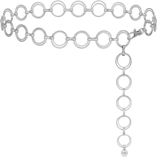 Taasmoog Damen Gürtel, 1Stück Runde Ringe Taillenketten Metall-O-Ring-Kettengürtel Verstellbare Mode Taillengürtel Metall Verstellbare Taillenkette Hüftkette für Jeans Frauen Geschenk