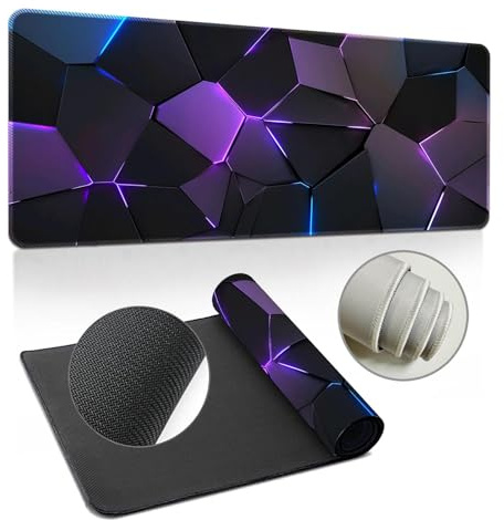 Hixingo Mauspad XXL/XL/L, 3D Riss Gaming Mauspad, Mauspad mit Anti-Rutsch Gummiboden, Vernähte Kanten Mousepad, Mouse pad für Büro, Zuhaus (900x400x3mm,Lila)