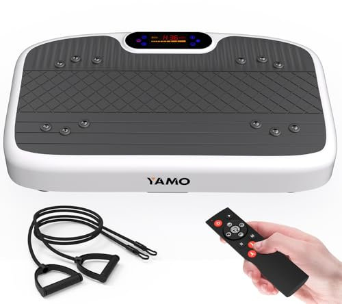 YAMO Vibrationsplatte mit Leisem Motor | 99 Vibrationsstufen + 5 Trainingsprogramme | Fettbrennung & Ganzkörpertraining | Kompakte Größe mit Fernbedienung | Fitnessgeräte für Zuhause