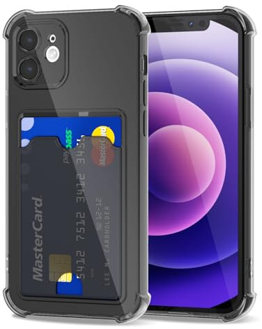 Svanove for iPhone 12 Mini Case Wallet Clear, Card Holder Case with Credit Card Slot, Thin Slim Transparent Silicone Grip Soft Rubber Protective Shockproof Airbag Bumper for Women, Black