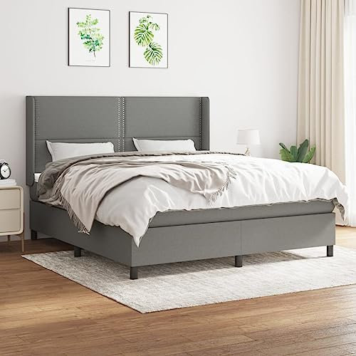 Juroupi Boxspringbett mit Matratze Dunkelgrau 180x200 cm Bett Boxspringbett Bett Mit Matratze Schlafzimmer MöBel Polsterbett Stoff - 3131370