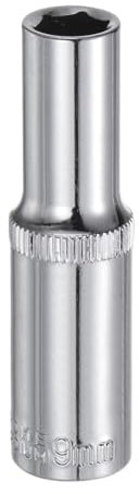 sourcing map 6-Point Socket 3/8 Drive 9mm Deep 2.52 Length 45# Steel Metric Square Drive Sockets Polishing Chromed Sockets for Car Repair Mechanical Maintenance Home Use