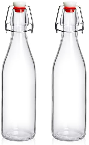 Confezione da 2 bottiglie in vetro con coperchio ermetico per fermentazione, kombucha, idromele, estratto di vaniglia, coquito, aceto, birra, kefir, vino, soda, succo di frutta, olio per la produzione