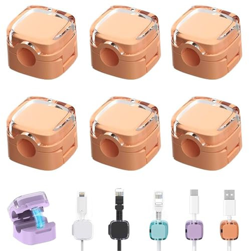 6 Stück Magnetic Cable Clips mit Klebestreifen, Ladekabel Magnetische Kabel Organizer Lagerung Halter, Kabelhalter Selbstklebend Kabel Organizer Selbstklebend für Schreibtisch (Orange)