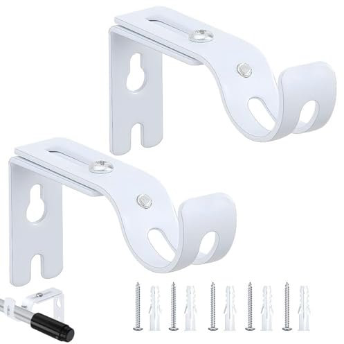 KOZOY Adjustable Curtain Pole Bracket, 2Pcs Heavy Duty Curtain Pole Holders, Metal Wall Rod Brackets for Bedroom, Clothes Rail, Tension