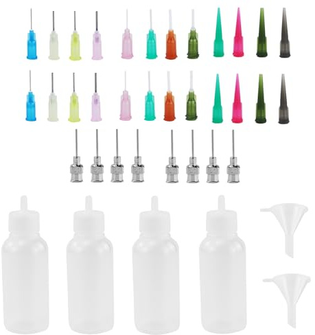 Applikator-Flaschen-Set, Mehrzweck-DIY-Nadel-Flaschen, Malerei Squeeze Bottle, 4 Stück 30 ML Applikator-Flaschen mit 32 Stück ultra-feine Nadeln und 3 Stück kleine Trichter