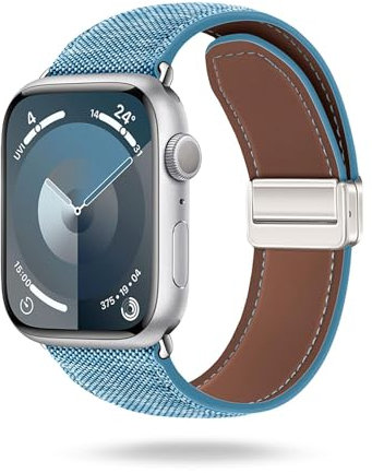 ONEFLOW Denim Loop per Apple Watch SE 2020 (44 mm) Cinturino in tessuto jeans, cinturino di ricambio in denim, in tessuto iWatch cinturini da donna e uomo, cinturino di ricambio magnetico, Pelle